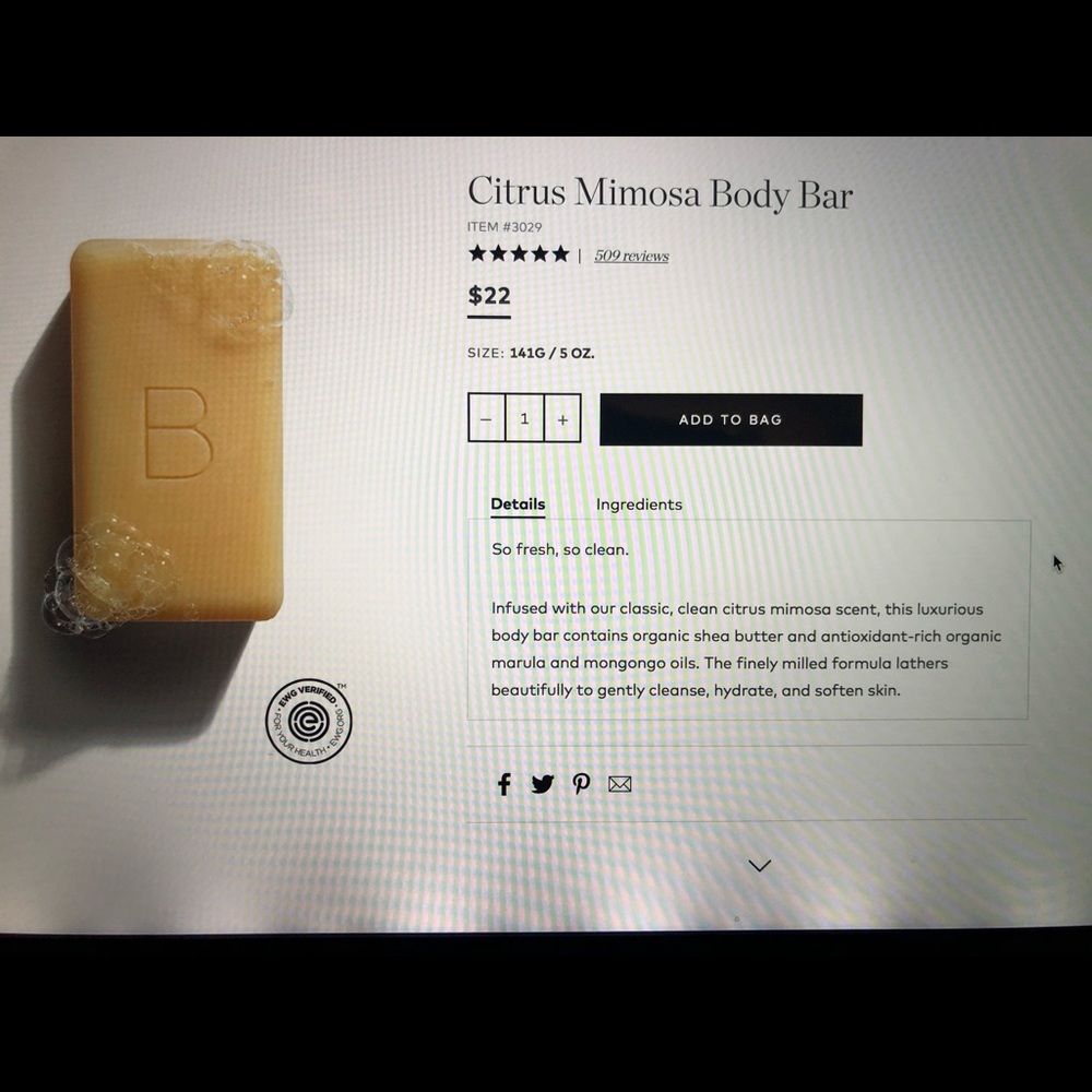 Beautycounter Body bar citrus mimosa 5oz.